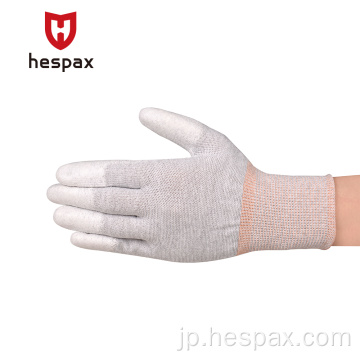 Hespax PUの指先でコーティングされたタッチスクリーンワークグローブ